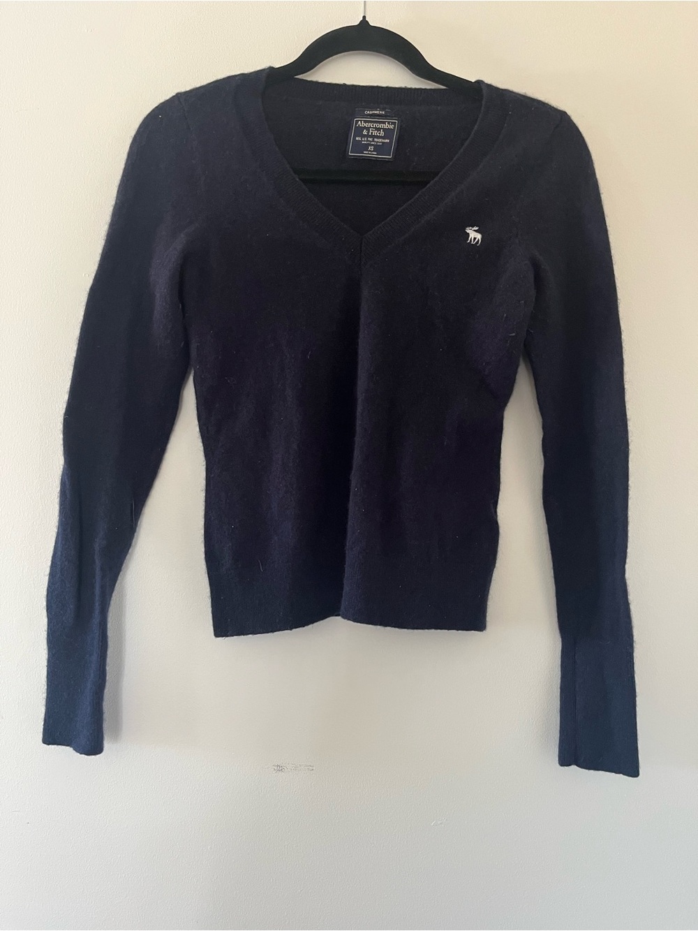 Y2K Abercrombie 100% Cashmere Sweater XS Navy Blue V Neck Preppy Quiet Luxury